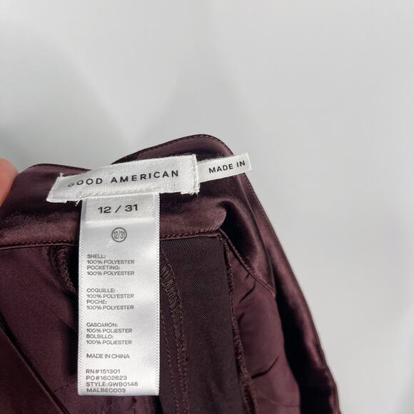 Good American 12 / 31 Malbec Red Washed Satin High Rise Straight Pants Trousers - Picture 8 of 11